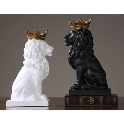 Modern Resin Lion Statue the Lion King Figurine with Gold Crown Animal Figurine Home Desktop Office Decoration
