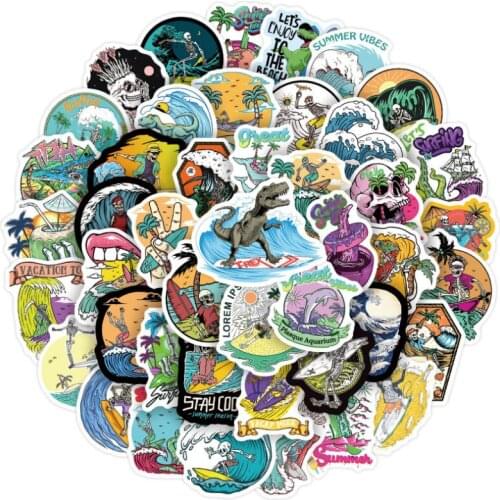 10/30/50Pcs/Set Skeleton summer beach surf For Snowboard Laptop Luggage Fridge Car- Styling Vinyl Decal Home Decor Stickers