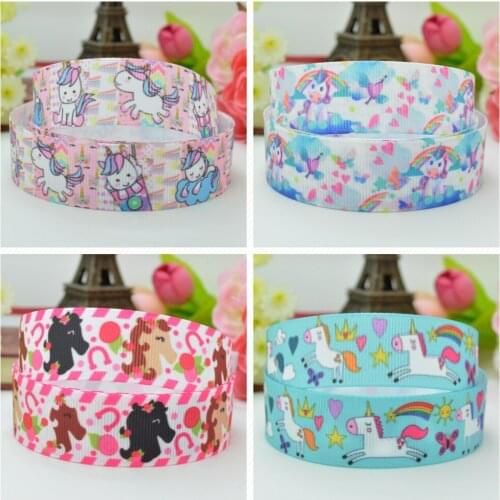 10 Yards 22mm 7/8" unicorn Rainbow Horse cute Printed grosgrain ribbon hair bow Headwear DIY hair accessories retail B0929