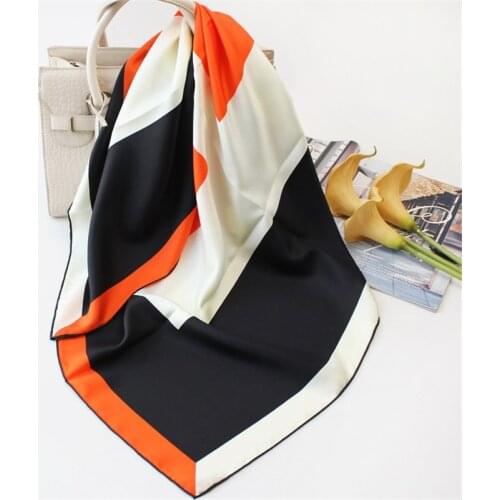 100% Pure Silk Scarf Women Letters Print Square Scarves Wraps Head Handkerchief Manual Hand Hijabs Silk Foulards Bandana 90x90CM