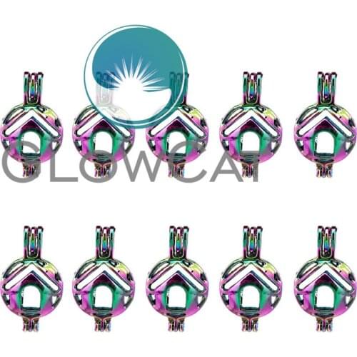 10x C447 Rainbow House Home Beads Cage Jewelry Making Perfume Essential Oil Diffuser Pearl Cage Locket Pendant