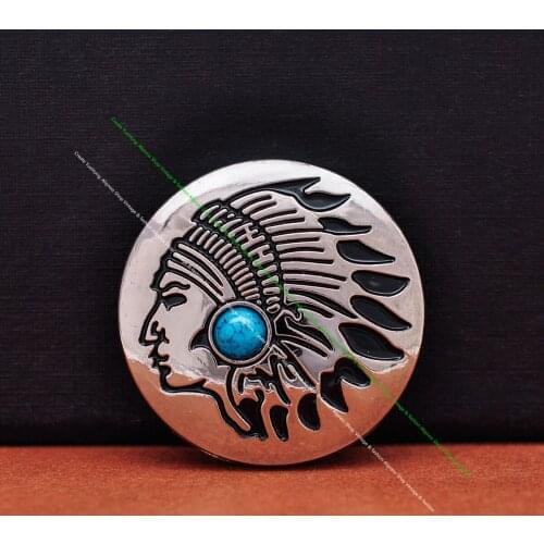 10X Southeast Tribal Silver Indian Chief Dress Decor Blue Turquoise Leathercraft Western Saddle Belt Conchos Screwback