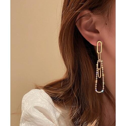 2021 New Arrival Korean Fashion Shining Rhinestone Dangle Earrings for Women Simple Geometric Piercing Earring Party Jewelry