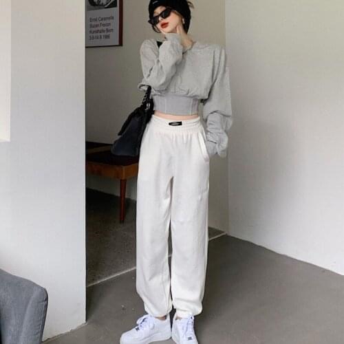 2021 Spring Casual Tracksuits Women 2 Piece Set Long Sleeve Crop Top + High Waist Harem Pants Suits Sets Loose Trousers Suits