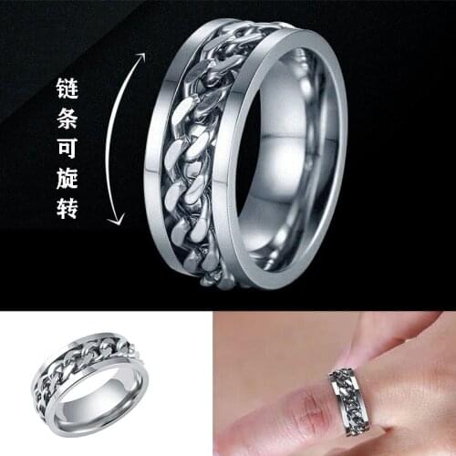 8mm Open Beer Artifact Titanium Steel Chain Rotatable Ring Fashion and Trendy Times Come and Run Rings for Men and Women Jewelry
