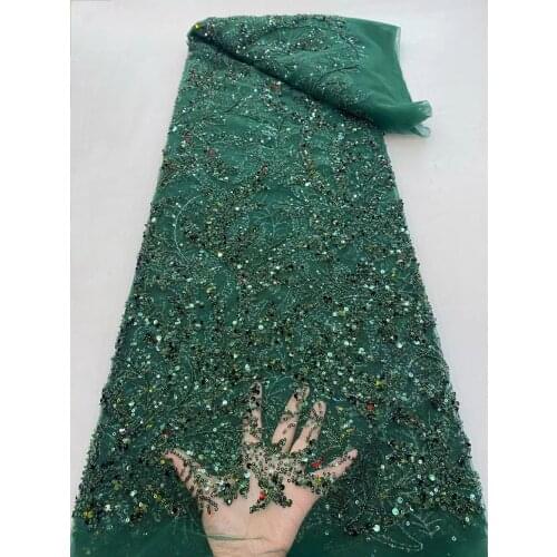 African Mesh Lace Fabric Nigerian Tulle Embroidery Beads Tube Sequins Craft Sewing Party Wedding Bridal Dress 5 Yards Wholesale