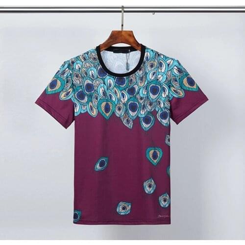 Asian Luxury Mens Summer Personality High-End Printed T-Shirt Plus Size Original Fashion Casual
