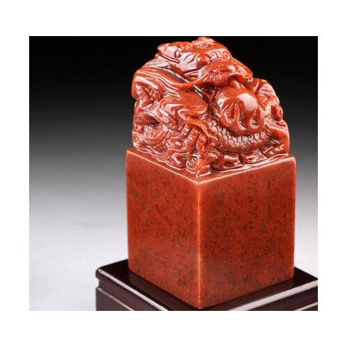Free shipping Shoushan stone dragon jade seal carving production free hand-lettering name 2.5x2.5x5cm