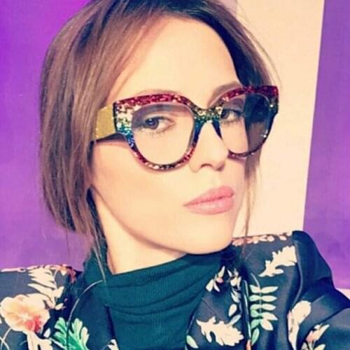 Oversized Square Optical Glasses Frames Women Fashion Prescription Glasses Men Clear Lens Retro Eyeglasses Glitter Frame Unisex