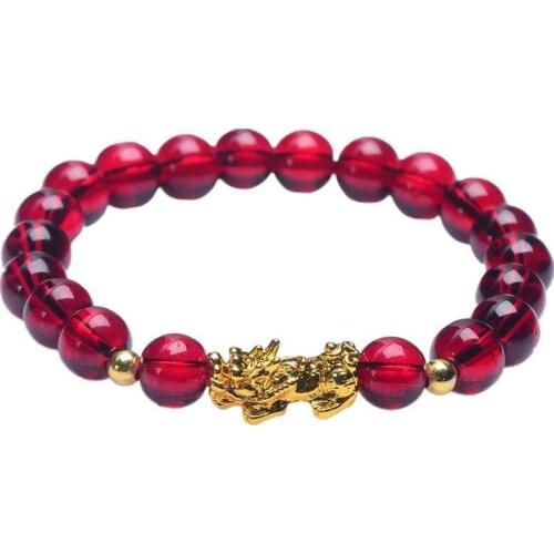 Lucky Bracelets Natural Stone Beaded Red Garnet Stone PIXIU Gold Charm Bracelet For Women Homme Men Jewelry Pulsera Hombre