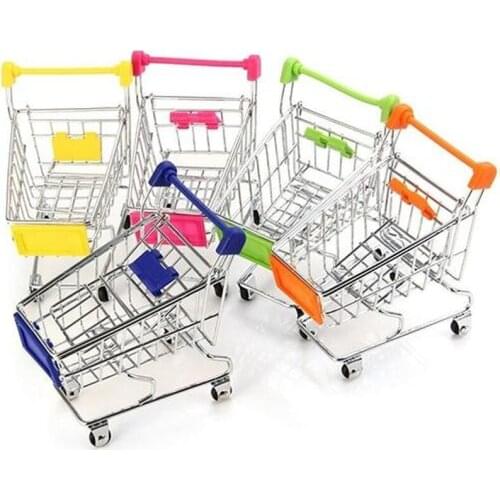 Baby pretend toy Supermarket Hand Trolley Mini Shopping Cart Desktop Decoration Storage Toy Gift Dollhouse Furniture Accessories
