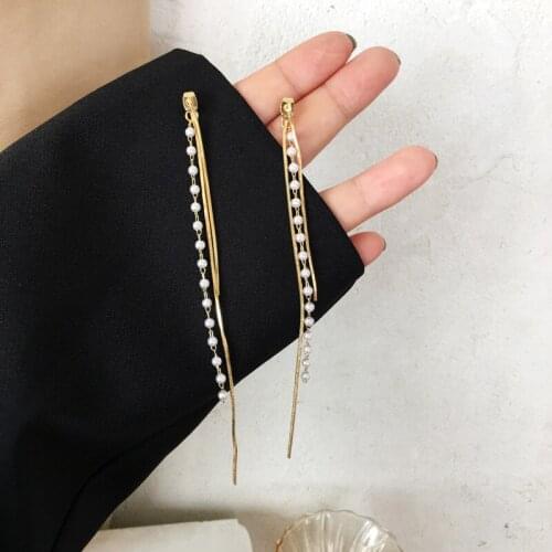 Long Chain Tassel Pearls Earrings for Women Temperament Aesthetic Boho Earrings