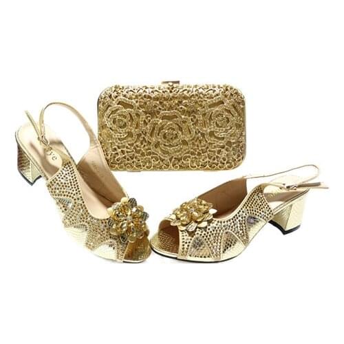 Doershow African fashion Italian Shoes And Bag Sets For Evening Party With Stones gold Italian Handbags Match Bags!!HGT1-6