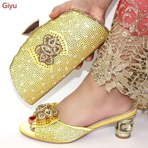 Doershow wonderful Shoes and Bags To Match Shoes with Bag Set Decorated with Rhinestone Nigerian Women Wedding Shoes set!SLO1-46