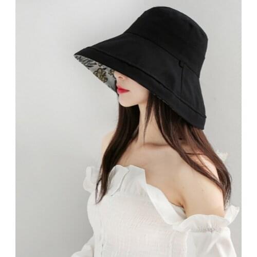 Large Brim Reversible Women Sun Hat Casual Cotton Two Side Wear Beach Summer Hat Wide Brim Floral Fishing Female Bucket Hat Cap