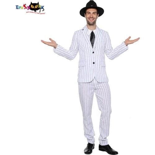 Eraspooky Retro Movie 1920s Gangster Costume Mens White Stripe Suits Jacket Cosplay Halloween Costume For Adult Party Outfits
