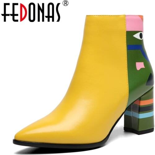 FEDONAS 2020 Fashion Brand Women Ankle Boots Print High Heels Ladies Shoes Woman Party Dancing Pumps Basic Leather Boots