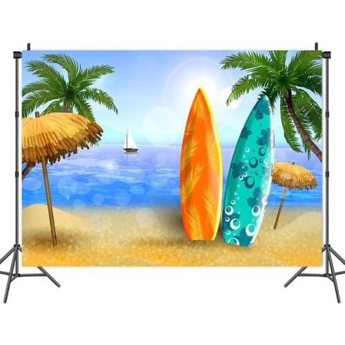 Painted Seaside Scenery Surfboard Coconut Tree Backdrops Photo Background House Decors for Portrait Photography Props