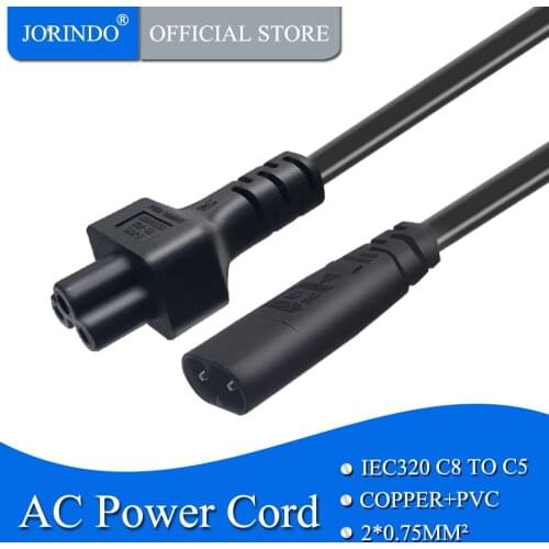 JORINDO 0.3M/1FT IEC320 C8 TO C5 power cable cord,IEC C5 female to C8 male Adapter power cord,connect notebook charger