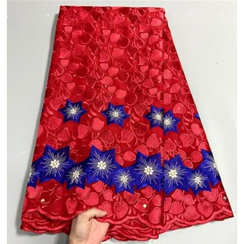 Red Lace 100%Cotton Nigerian Lace Fabric High Quality Lace 2021 Swiss Voile Lace Fabric Embroidered African Dry Lace 5Yards
