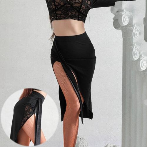 Lace Patchwork irregular Latin Dance Dress Women Dancing Skirt Ballroom Tango Chacha Belly Dancing Performamnce L2127