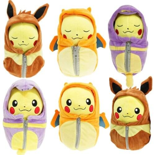 Cute Pikachued Sleeping Bag Cos Charizard Ekans Eevee Pokemoned Plush Toys Creative Claw Machine Stuffed Doll for Children Gift