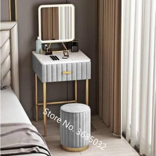Marble Tabletop Dresser Table with drawer and Smart Light Mirror and Stool Make-up dresser table Iron legs Nordic furniture 40cm