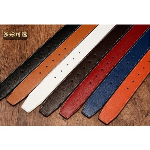 Mens leather smooth buckle belt strap fashion drilling belt body double side perforated headless leather letter buckle