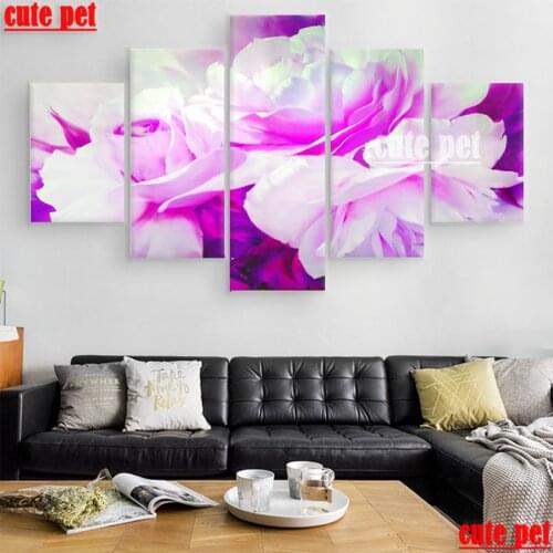 5PCS Pink flowers Diamond Painting Kit rhinestone Diamond Art Full Drill Mosaic Embroidery Cross Stitch Decorations Home Decor