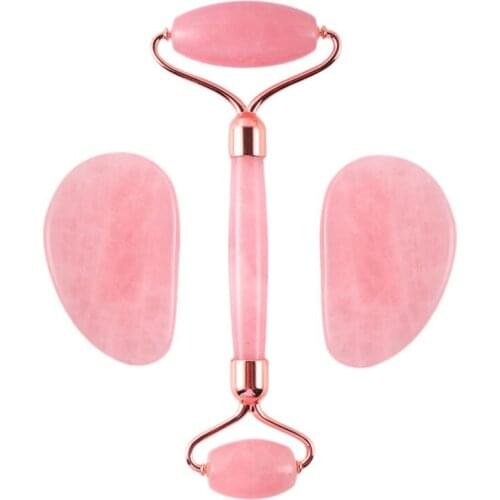 Jade Roller Rose Quartz Gua Sha Board Natural Jade Roller Facial Massager Massage for Face Anti Aging Massager