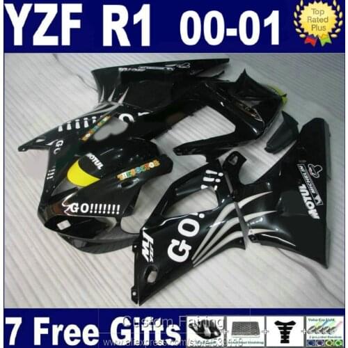 New hot molding fairing kit for Yamaha R1 00 01 glossy black motorcycel fairings set YZF R1 2000 2001TS52