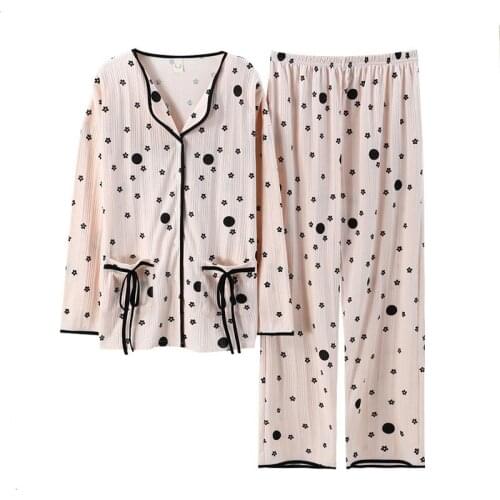 Autumn 2021 New Women Cotton Pajamas Long-Sleeved Home Clothes Loose V-Neck Ins Cute Student Sleepwear Set Plus Size M-3XL