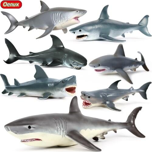 Oenux Hot Sale Sea Life Savage Great White Shark Whale Action Figures Ocean Life Animals Soft PVC Model Educational Kids Toy