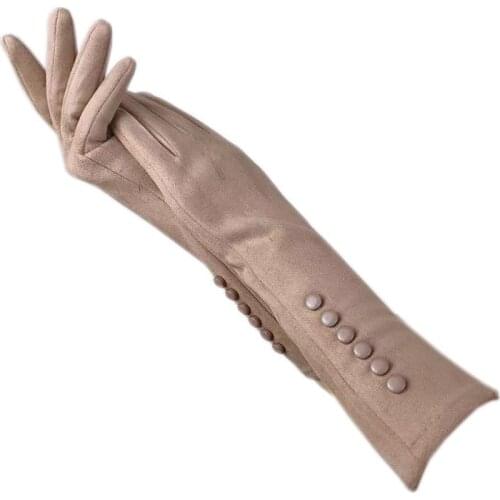 Gloves winter ladies gloves suede long 35CM arm suede fashion suede touch screen thick black gray beige dark blue brown light gr