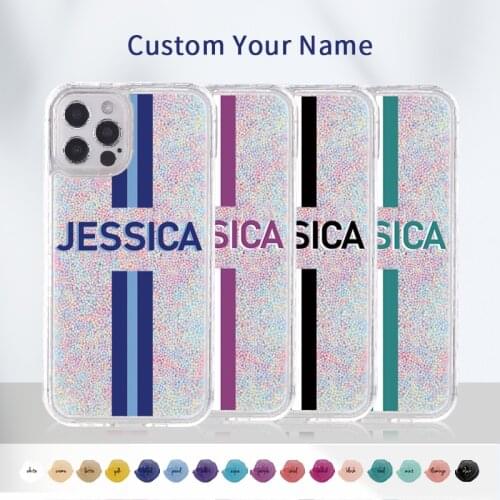 Personalise Customed Name Quicksand Stripe Phone Case For iphone 11 12 Pro Max MiNi X XR XS 7 8Plus DIY Color Phone Cover Coque