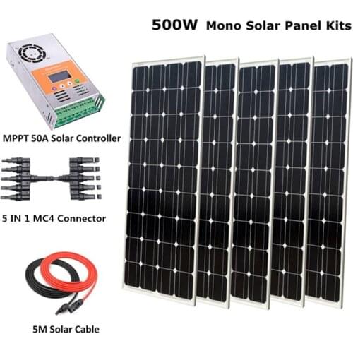 COMPLETE SOLAR KIT 500W Solar Panel Cells Off Grid System, 500w mono solar system for home, w/ 50A MPPT Solar charge controller