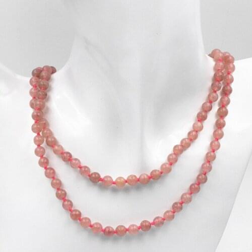 Handmade Long Chain Necklace 6mm Natural Stone Round Sunstone Beads for Women Strand Crystal Strawberry Women Necklaces 36" A609