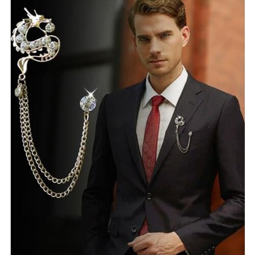 SaYao 1 Piece Fashion Suit Suits Brooch Pins Brooches Men Crystal Dragon Tassels Chain Corsage Lapel Pin Brooches