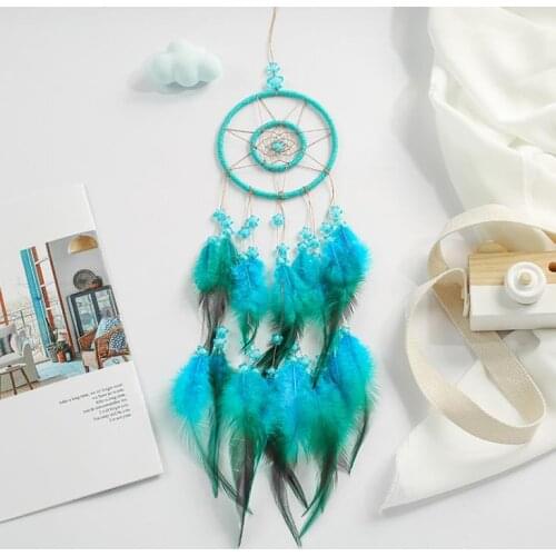 Blue Dream Catcher Hanging Decoration Feathers Indian Dreamcatcher Craft Gift Wall Hanging Car Decor Craft Mascot Ornament