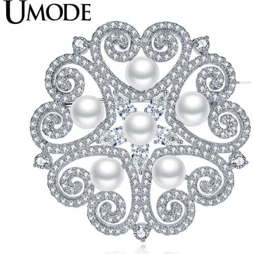 UMODE Love Heart Shape Crystal Flower Brooches For Women Wedding Jewelry Party Corsages Large Austrian Brooch and Pins AUX0005