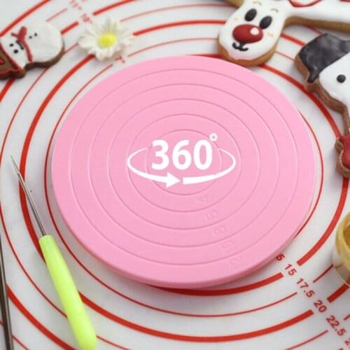 360-Degree Rotating Cake Decorating Turntable Round Pink Revolving Carved Shape Turntables Rotating Cake Stand Baking Plate