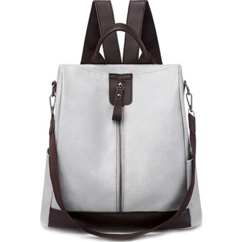 Ladies Vintage Backpack Women Quality PU Leather School Bags For Girls Anti-theft Ladies Bags Simple Travel Backpack 3 In 1