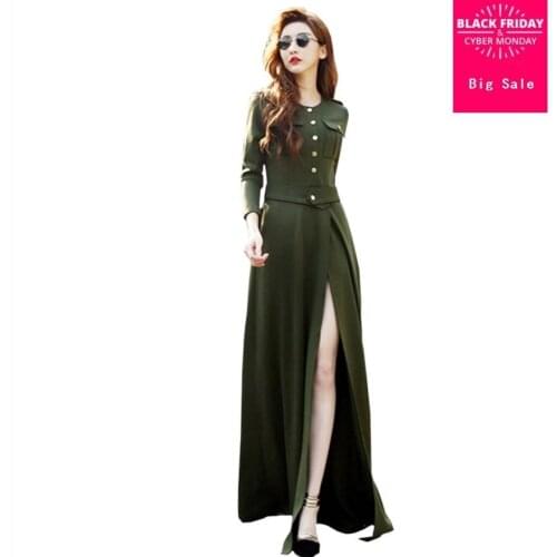2018 autumn winter fashion new split vintage long dress female high waist slim was thin o-neck button women tops dress L1111