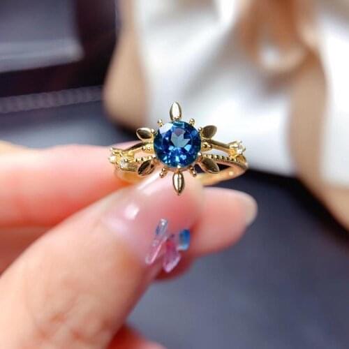 Lovely delicate star Flashing Natural London Blue topaz Ring S925 Silver Natural gemstone Ring girl Women party gift Jewelry