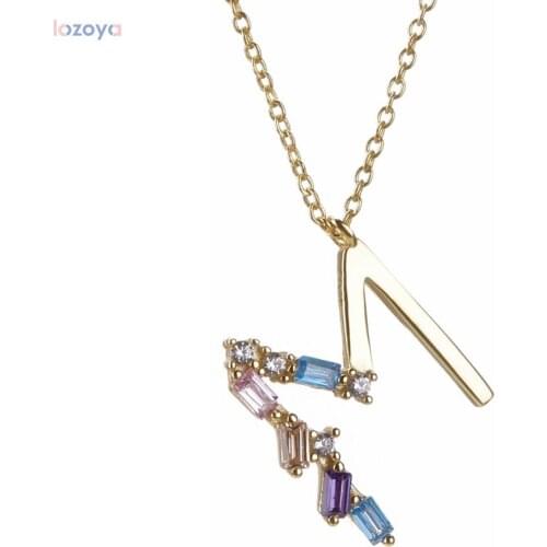 LOZOYA 925 Sterling Silver Be Self Necklace Small Women Initial Letter 26 Alphabet Pendant Crystal CZ Zircon Special Jewelry