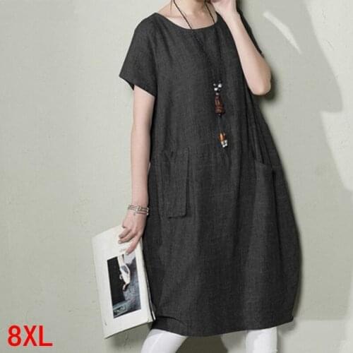 Large size womens dress plus size 4XL 5XL 6XL 7XL 8XL bust 130CM summer round neck short sleeve loose large size black robe