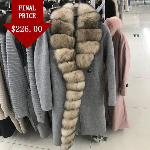 2020 New Fashion Women Coat Wool Blend Jacket Luxury Real Fox Fur Collar High Quality Hot Sale