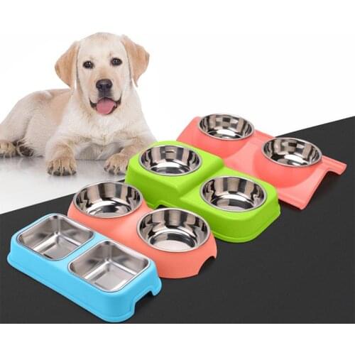 1 Pcs Pet Bowls Double Dogs Cats Food Water Feeding Bowl Stainless Steel Round Dog Drinking Dish Bowl Dog Feeders Accessories
