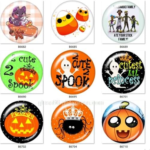 10pcs mixed set happy Halloween BOO Cartoon 12mm/18mm/20mm/25mm Round photo glass cabochon demo flat back Making findings TL468