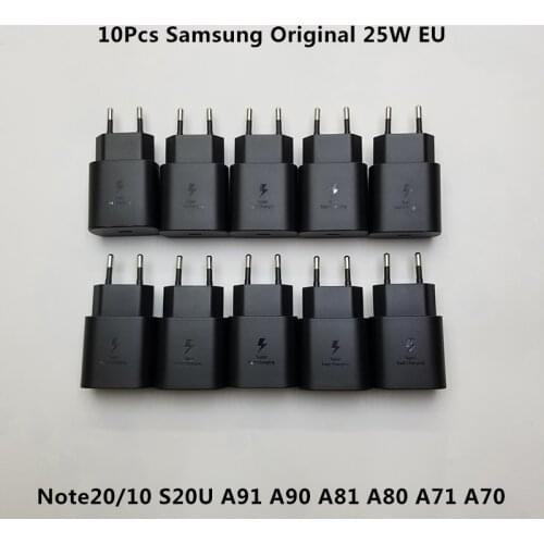 10 Pcs Samsung Original Charger 25W EU Super Fast Charging Power Adapter For Galaxy Note 20/10+ S20U A91 A90 A81 A80 A71 A70 A60